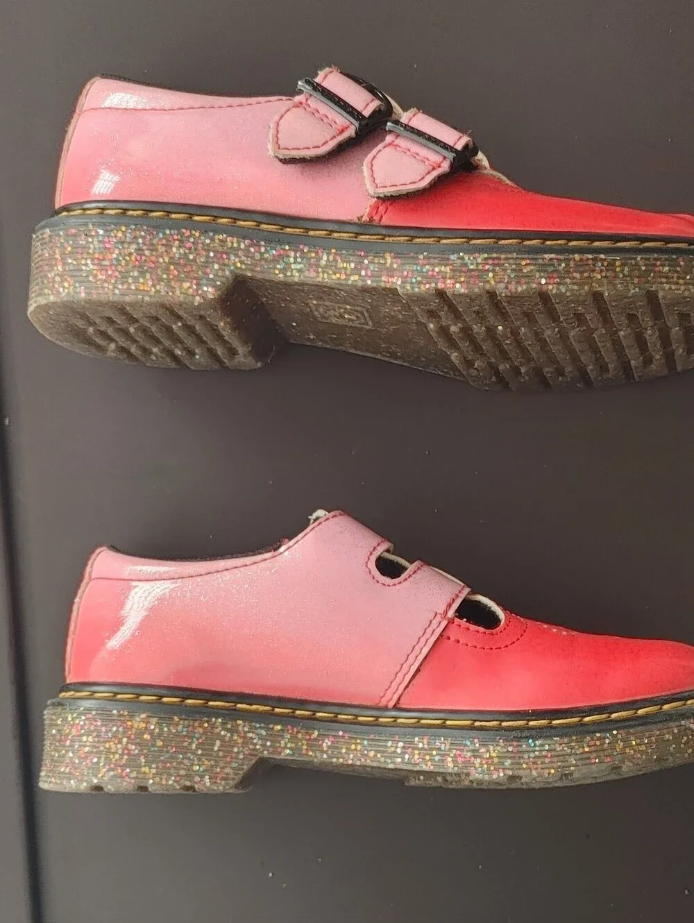 Dr. Martens Mary Jane Junior 8065 Pink Gradient Glitter Leather Mary Jane Shoe